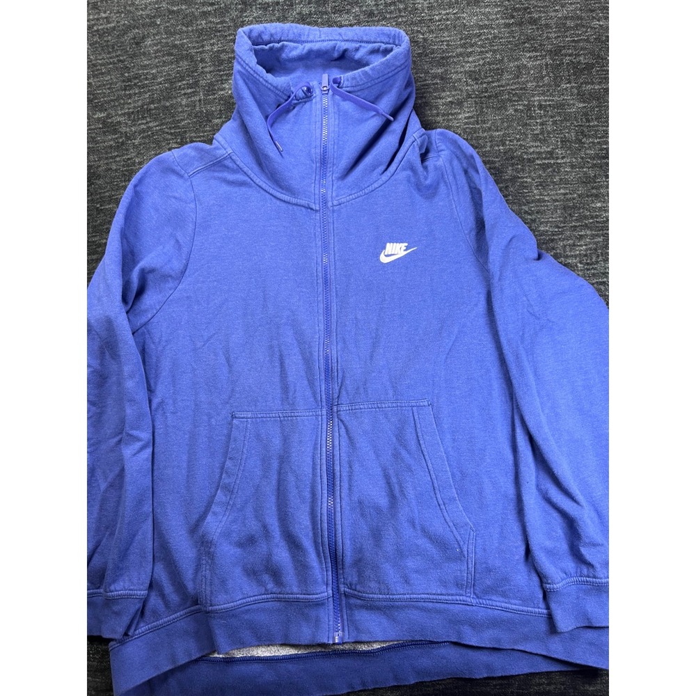 Nike Zip Up Hoodie Womens XL Purple Funnel Neck Fleece Futura Logo Sweatshirt
